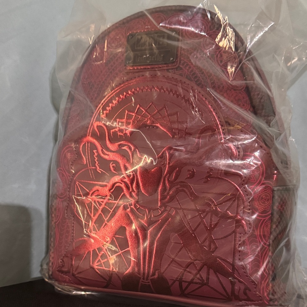 NWT Loungefly Marvel Scarlett Metallic Red Embossed Mini Backpack
